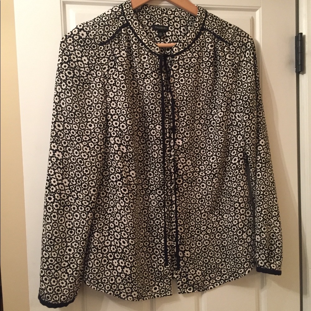 Long-sleeved black and white Talbots blouse